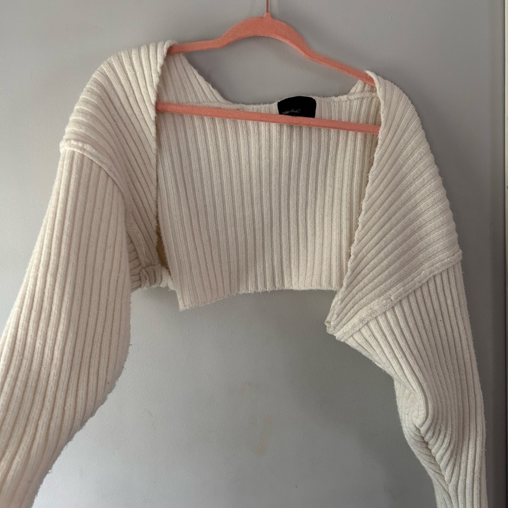 Cream Cropped Ribbed Sweater